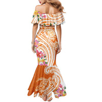 Aloha Lanai Island Personalized Family Matching Mermaid Dress and Hawaiian Shirt Orange Dreamy Turtle