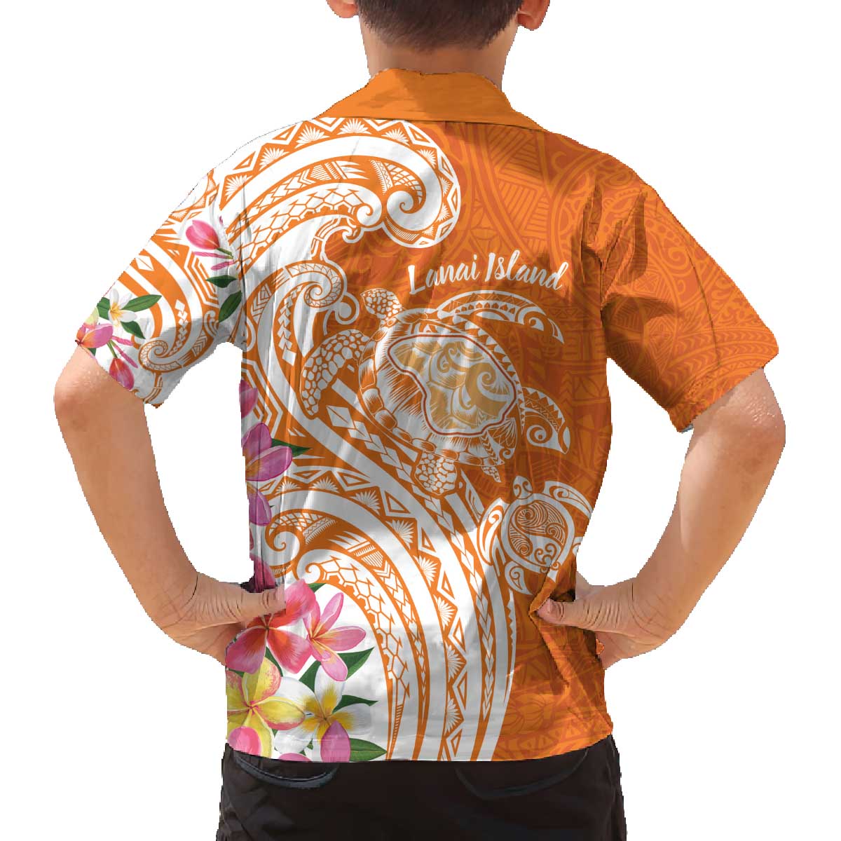 Aloha Lanai Island Personalized Family Matching Off The Shoulder Long Sleeve Dress and Hawaiian Shirt Orange Dreamy Turtle LT7 - Polynesian Pride
