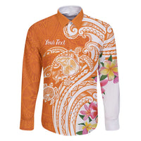 Aloha Lanai Island Personalized Family Matching Off Shoulder Maxi Dress and Hawaiian Shirt Orange Dreamy Turtle