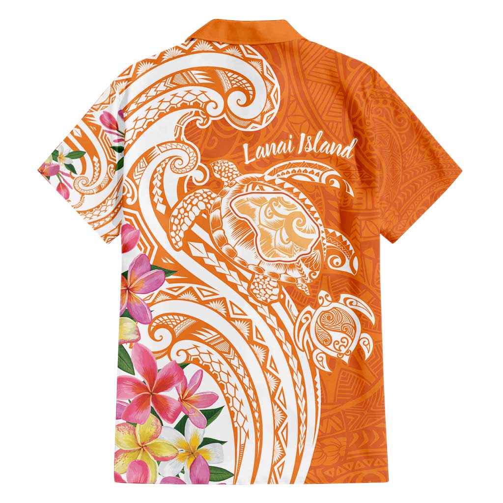 Aloha Lanai Island Personalized Family Matching Off Shoulder Short Dress and Hawaiian Shirt Orange Dreamy Turtle