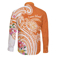 Aloha Lanai Island Personalized Family Matching Off Shoulder Short Dress and Hawaiian Shirt Orange Dreamy Turtle