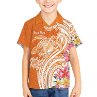 Aloha Lanai Island Personalized Family Matching Puletasi and Hawaiian Shirt Orange Dreamy Turtle