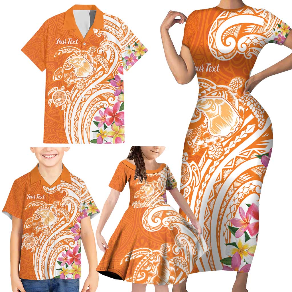 Aloha Lanai Island Personalized Family Matching Short Sleeve Bodycon Dress and Hawaiian Shirt Orange Dreamy Turtle LT7 - Polynesian Pride
