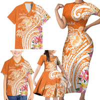 Aloha Lanai Island Personalized Family Matching Short Sleeve Bodycon Dress and Hawaiian Shirt Orange Dreamy Turtle LT7 - Polynesian Pride