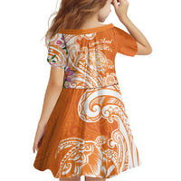 Aloha Lanai Island Personalized Family Matching Tank Maxi Dress and Hawaiian Shirt Orange Dreamy Turtle