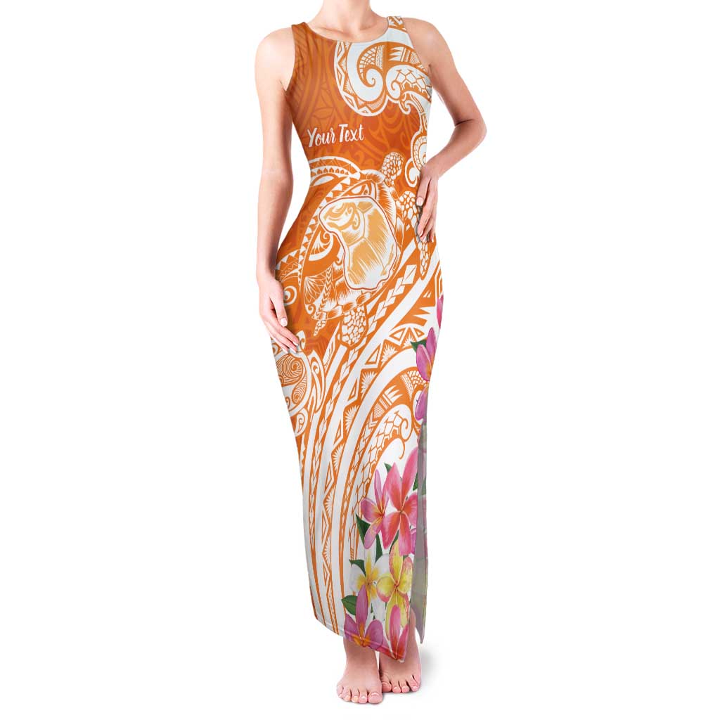 Aloha Lanai Island Personalized Family Matching Tank Maxi Dress and Hawaiian Shirt Orange Dreamy Turtle