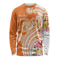 Aloha Lanai Island Personalized Long Sleeve Shirt Orange Dreamy Turtle