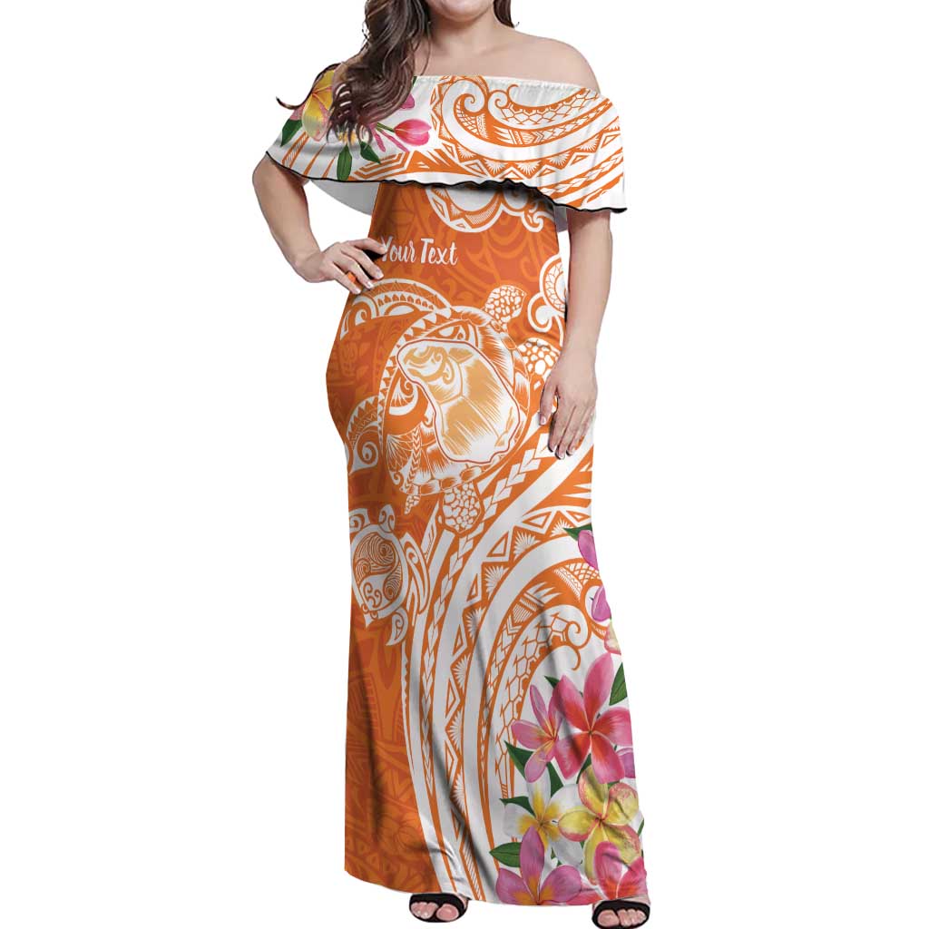 Aloha Lanai Island Personalized Off Shoulder Maxi Dress Orange Dreamy Turtle