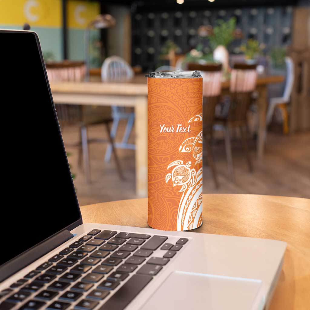 Aloha Lanai Island Personalized Skinny Tumbler Orange Dreamy Turtle