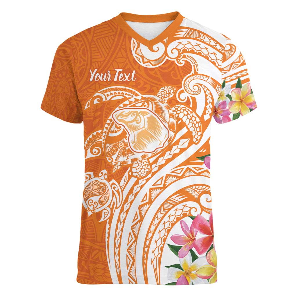 Aloha Lanai Island Personalized Women V-Neck T-Shirt Orange Dreamy Turtle