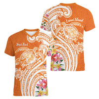 Aloha Lanai Island Personalized Women V-Neck T-Shirt Orange Dreamy Turtle