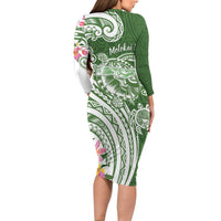 Aloha Molokai Island Personalized Family Matching Long Sleeve Bodycon Dress and Hawaiian Shirt Sage Dreamy Turtle LT7 - Polynesian Pride