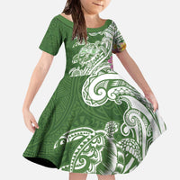 Aloha Molokai Island Personalized Family Matching Off The Shoulder Long Sleeve Dress and Hawaiian Shirt Sage Dreamy Turtle LT7 Daughter's Dress Sage Green - Polynesian Pride