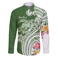 Aloha Molokai Island Personalized Family Matching Off The Shoulder Long Sleeve Dress and Hawaiian Shirt Sage Dreamy Turtle LT7 Dad's Shirt - Long Sleeve Sage Green - Polynesian Pride