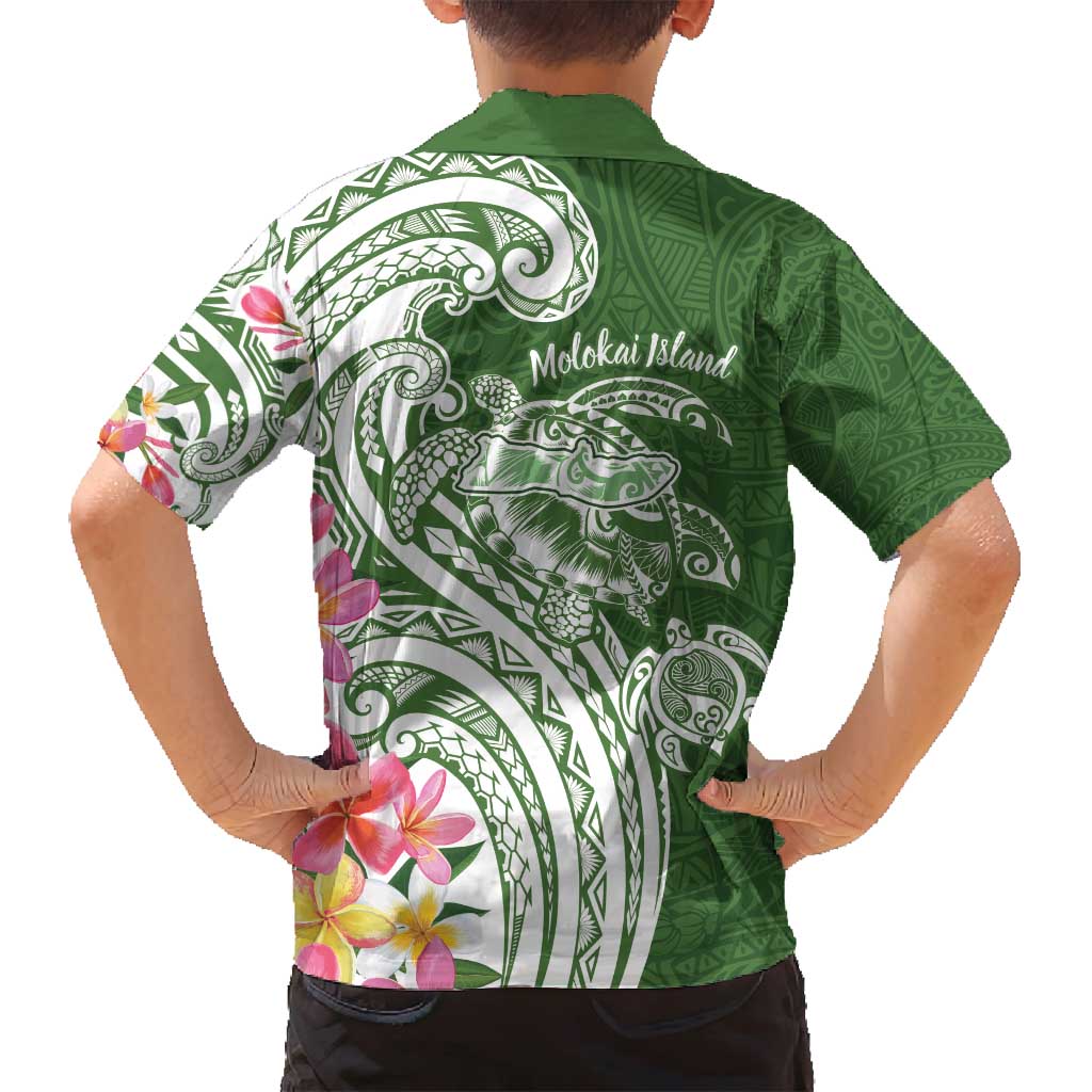 Aloha Molokai Island Personalized Family Matching Off Shoulder Maxi Dress and Hawaiian Shirt Sage Dreamy Turtle