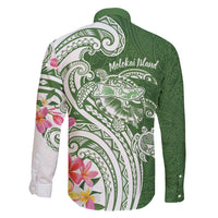 Aloha Molokai Island Personalized Family Matching Off Shoulder Short Dress and Hawaiian Shirt Sage Dreamy Turtle