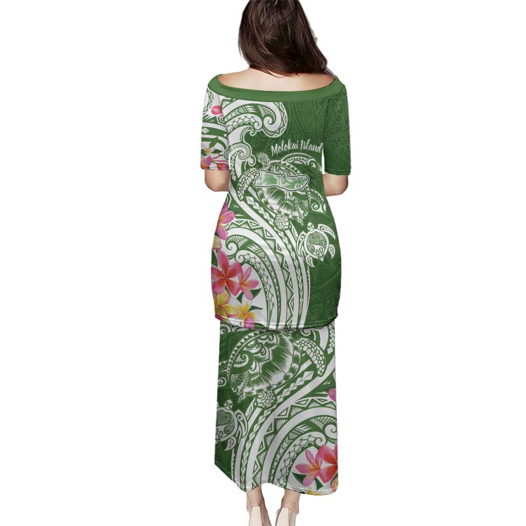 Aloha Molokai Island Personalized Family Matching Puletasi and Hawaiian Shirt Sage Dreamy Turtle