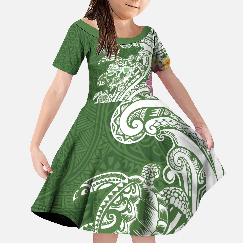 Aloha Molokai Island Personalized Family Matching Short Sleeve Bodycon Dress and Hawaiian Shirt Sage Dreamy Turtle LT7 Daughter's Dress Sage Green - Polynesian Pride