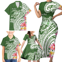 Aloha Molokai Island Personalized Family Matching Short Sleeve Bodycon Dress and Hawaiian Shirt Sage Dreamy Turtle LT7 - Polynesian Pride