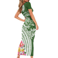 Aloha Molokai Island Personalized Family Matching Short Sleeve Bodycon Dress and Hawaiian Shirt Sage Dreamy Turtle LT7 - Polynesian Pride