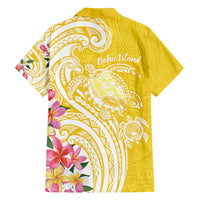 Aloha Oahu Island Personalized Family Matching Long Sleeve Bodycon Dress and Hawaiian Shirt Yellow Dreamy Turtle LT7 - Polynesian Pride