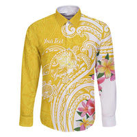 Aloha Oahu Island Personalized Family Matching Long Sleeve Bodycon Dress and Hawaiian Shirt Yellow Dreamy Turtle LT7 Dad's Shirt - Long Sleeve Yellow - Polynesian Pride