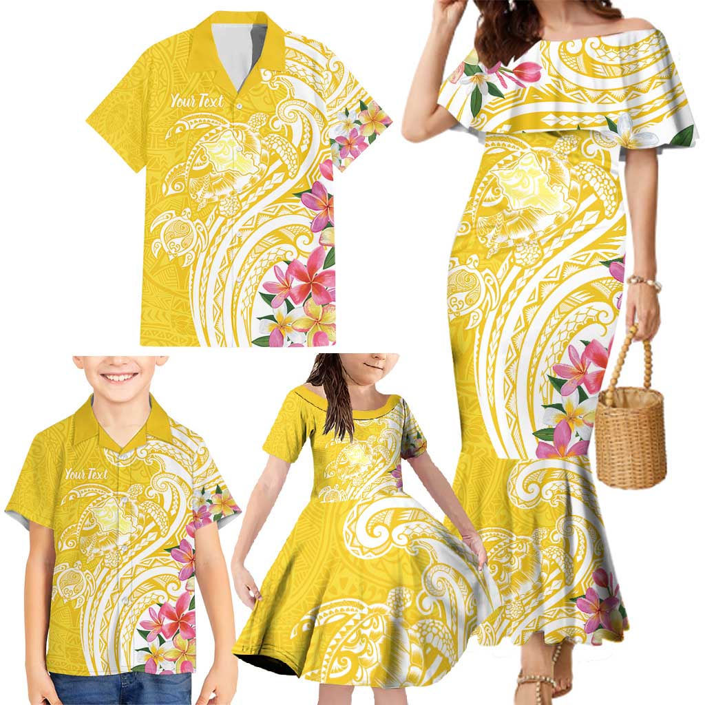 Aloha Oahu Island Personalized Family Matching Mermaid Dress and Hawaiian Shirt Yellow Dreamy Turtle LT7 - Polynesian Pride