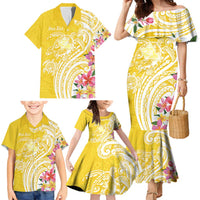 Aloha Oahu Island Personalized Family Matching Mermaid Dress and Hawaiian Shirt Yellow Dreamy Turtle LT7 - Polynesian Pride