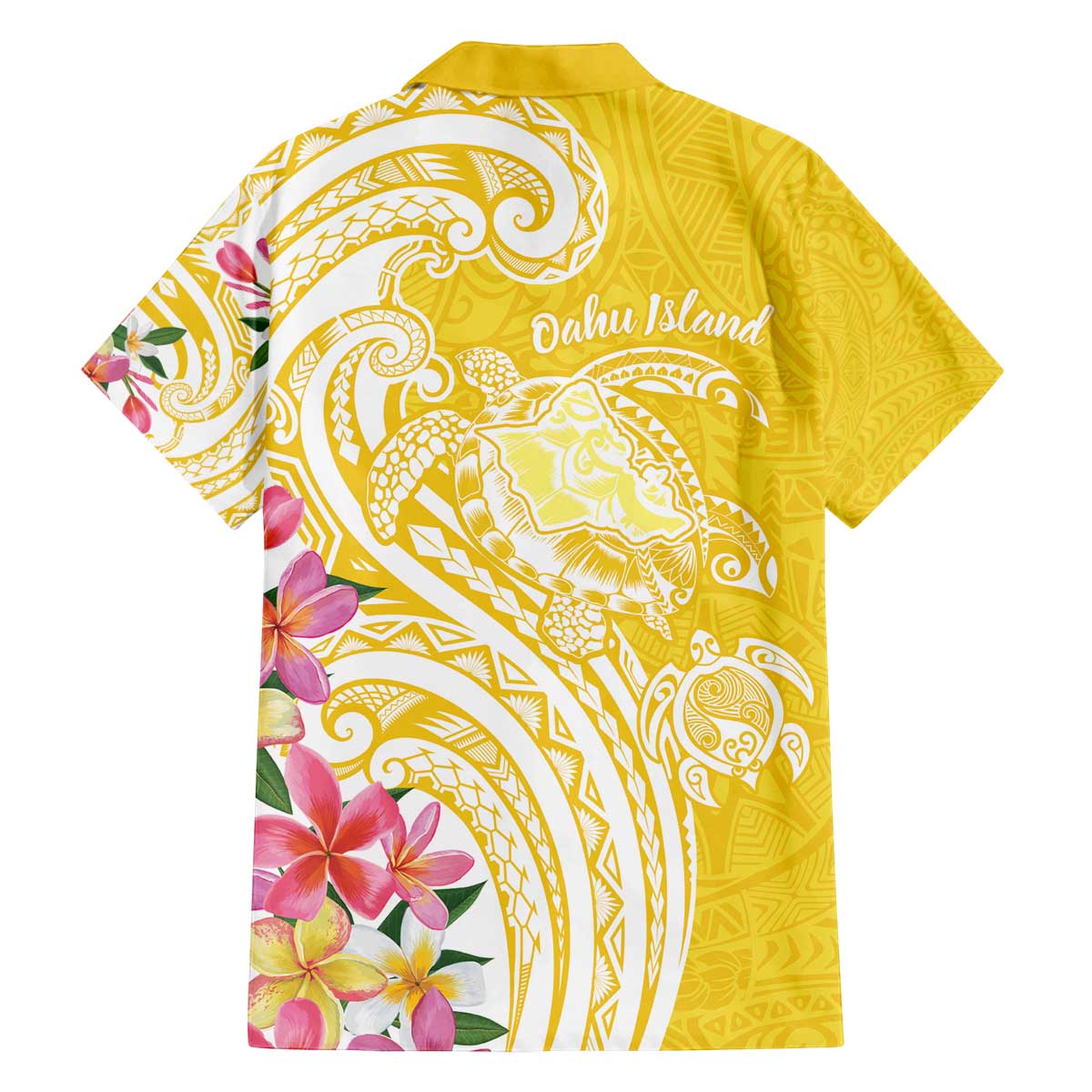 Aloha Oahu Island Personalized Family Matching Off The Shoulder Long Sleeve Dress and Hawaiian Shirt Yellow Dreamy Turtle LT7 - Polynesian Pride