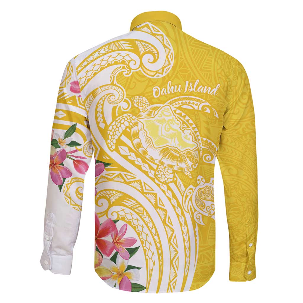 Aloha Oahu Island Personalized Family Matching Off Shoulder Maxi Dress and Hawaiian Shirt Yellow Dreamy Turtle
