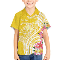 Aloha Oahu Island Personalized Family Matching Off Shoulder Maxi Dress and Hawaiian Shirt Yellow Dreamy Turtle
