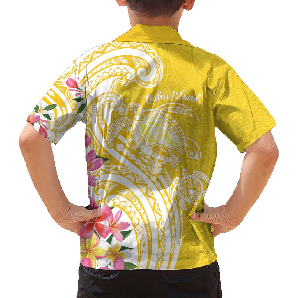 Aloha Oahu Island Personalized Family Matching Short Sleeve Bodycon Dress and Hawaiian Shirt Yellow Dreamy Turtle LT7 - Polynesian Pride