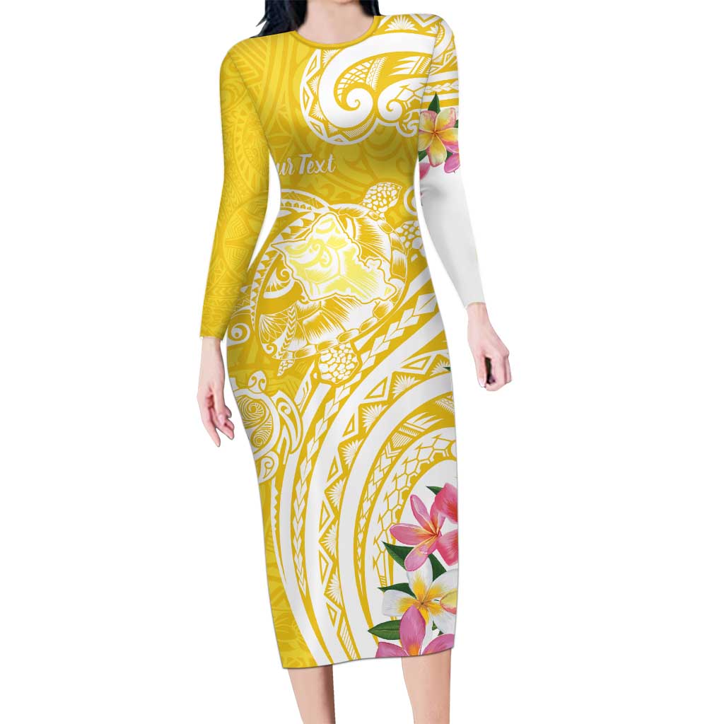Aloha Oahu Island Personalized Long Sleeve Bodycon Dress Yellow Dreamy Turtle