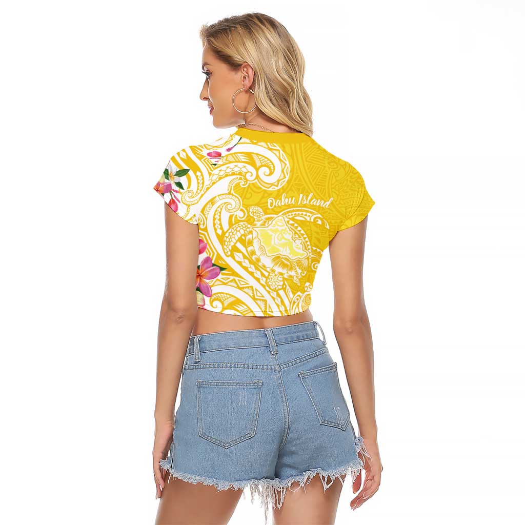 Aloha Oahu Island Personalized Raglan Cropped T Shirt Yellow Dreamy Turtle
