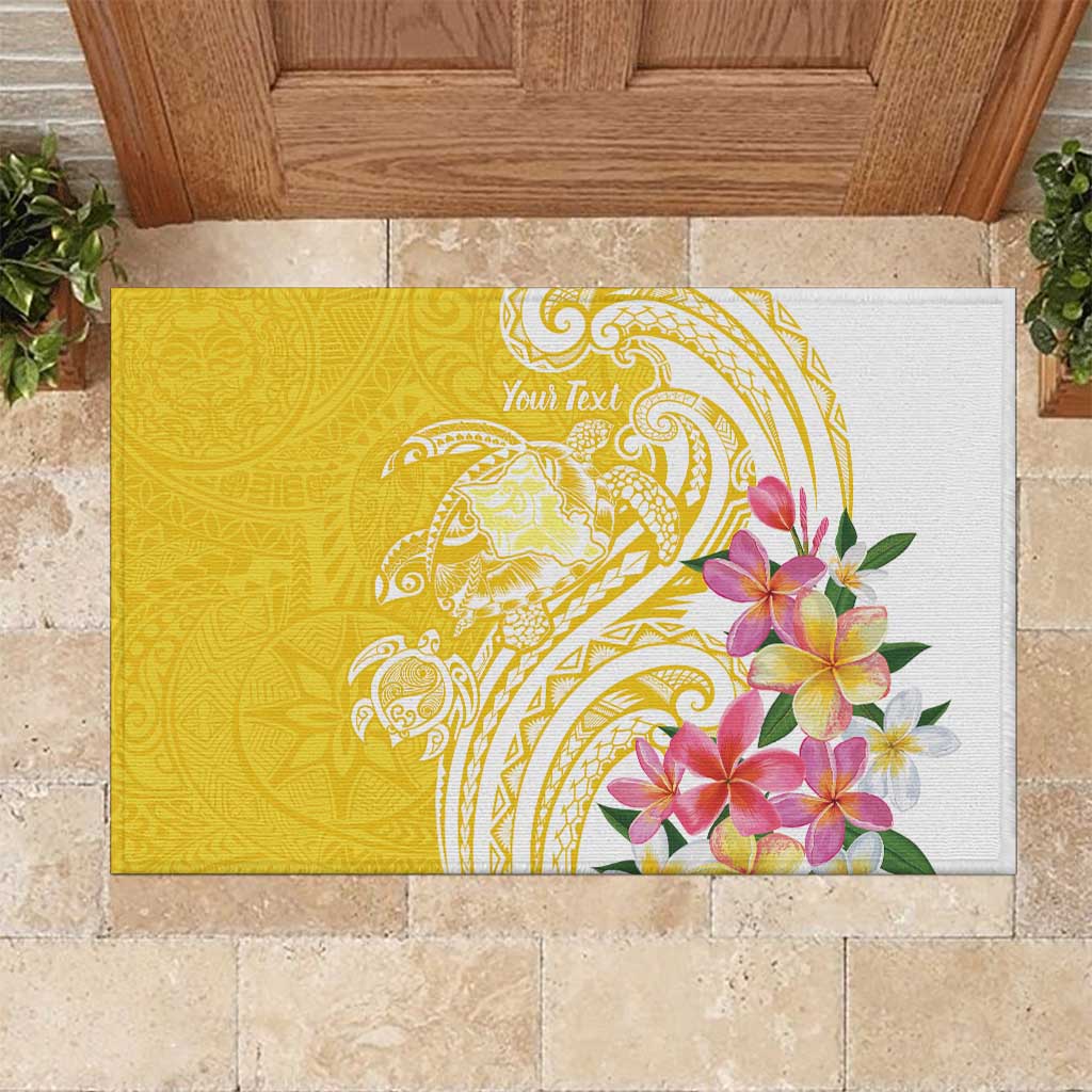 Aloha Oahu Island Personalized Rubber Doormat Yellow Dreamy Turtle