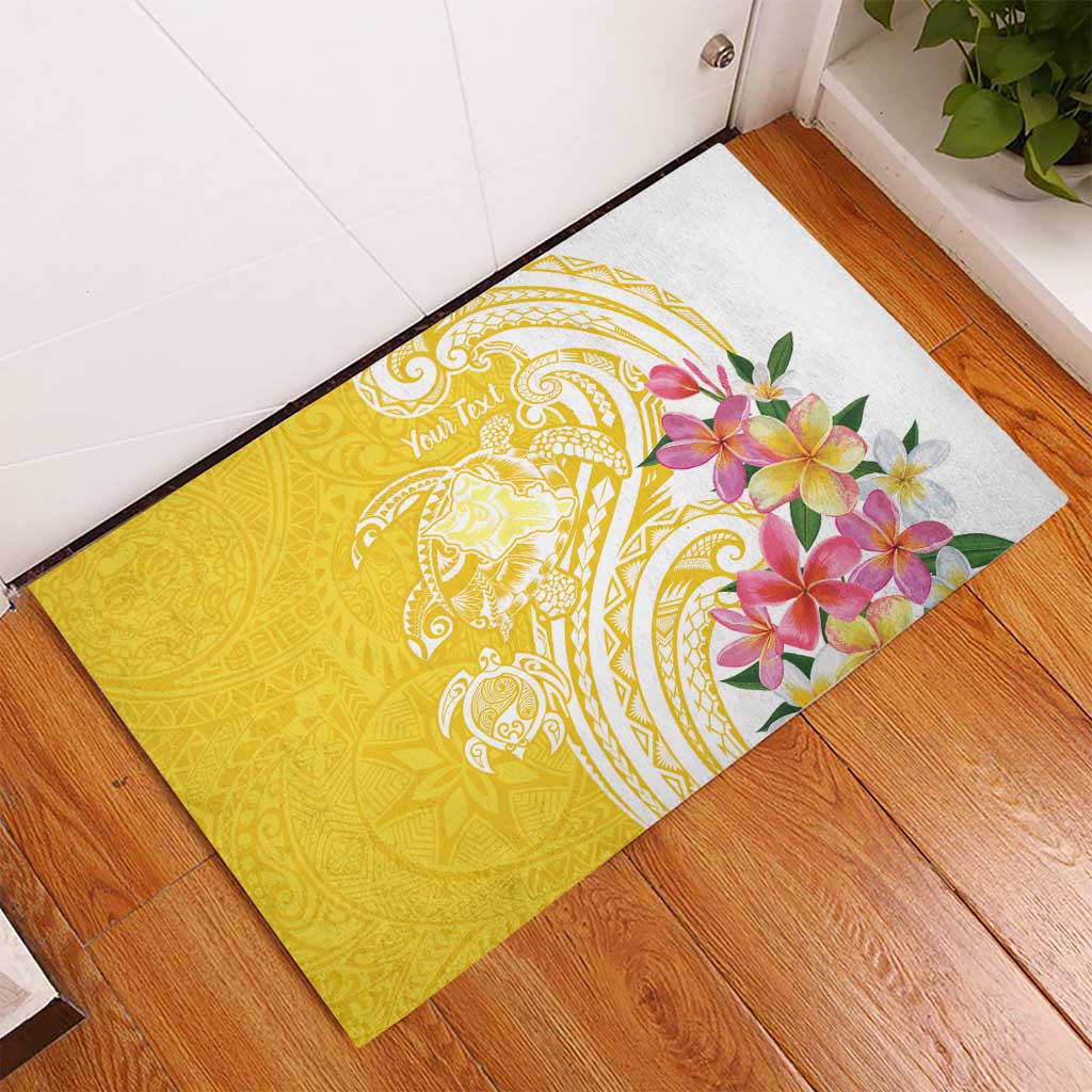 Aloha Oahu Island Personalized Rubber Doormat Yellow Dreamy Turtle