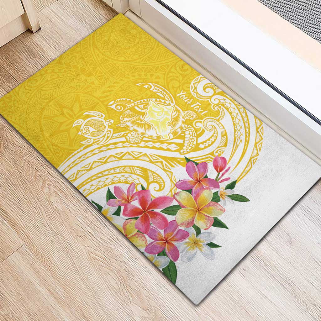 Aloha Oahu Island Personalized Rubber Doormat Yellow Dreamy Turtle