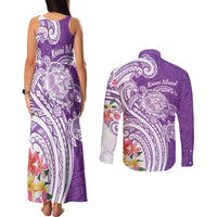 Aloha Kauai Island Personalized Couples Matching Tank Maxi Dress and Long Sleeve Button Shirt Lilac Dreamy Turtle