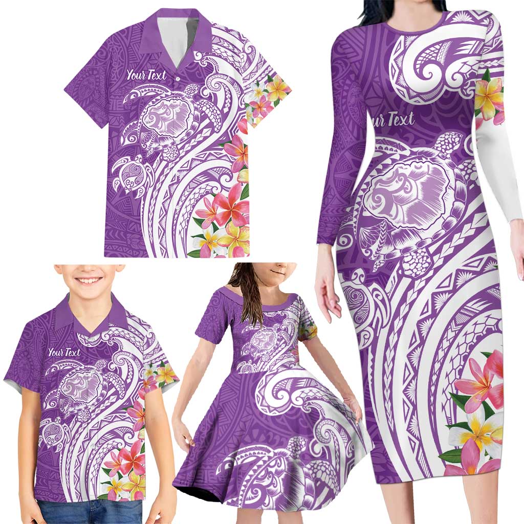 Aloha Kauai Island Personalized Family Matching Long Sleeve Bodycon Dress and Hawaiian Shirt Lilac Dreamy Turtle LT7 - Polynesian Pride