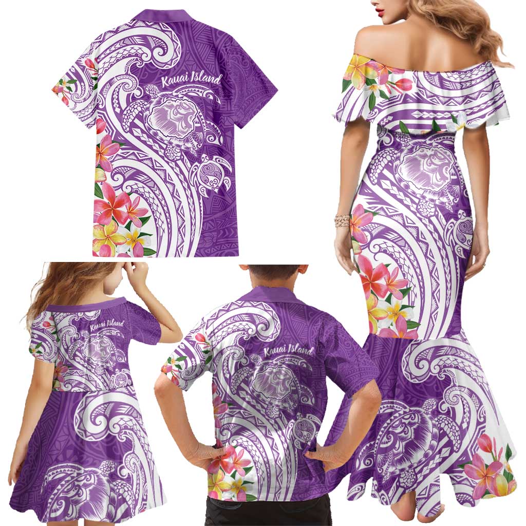 Aloha Kauai Island Personalized Family Matching Mermaid Dress and Hawaiian Shirt Lilac Dreamy Turtle LT7 - Polynesian Pride