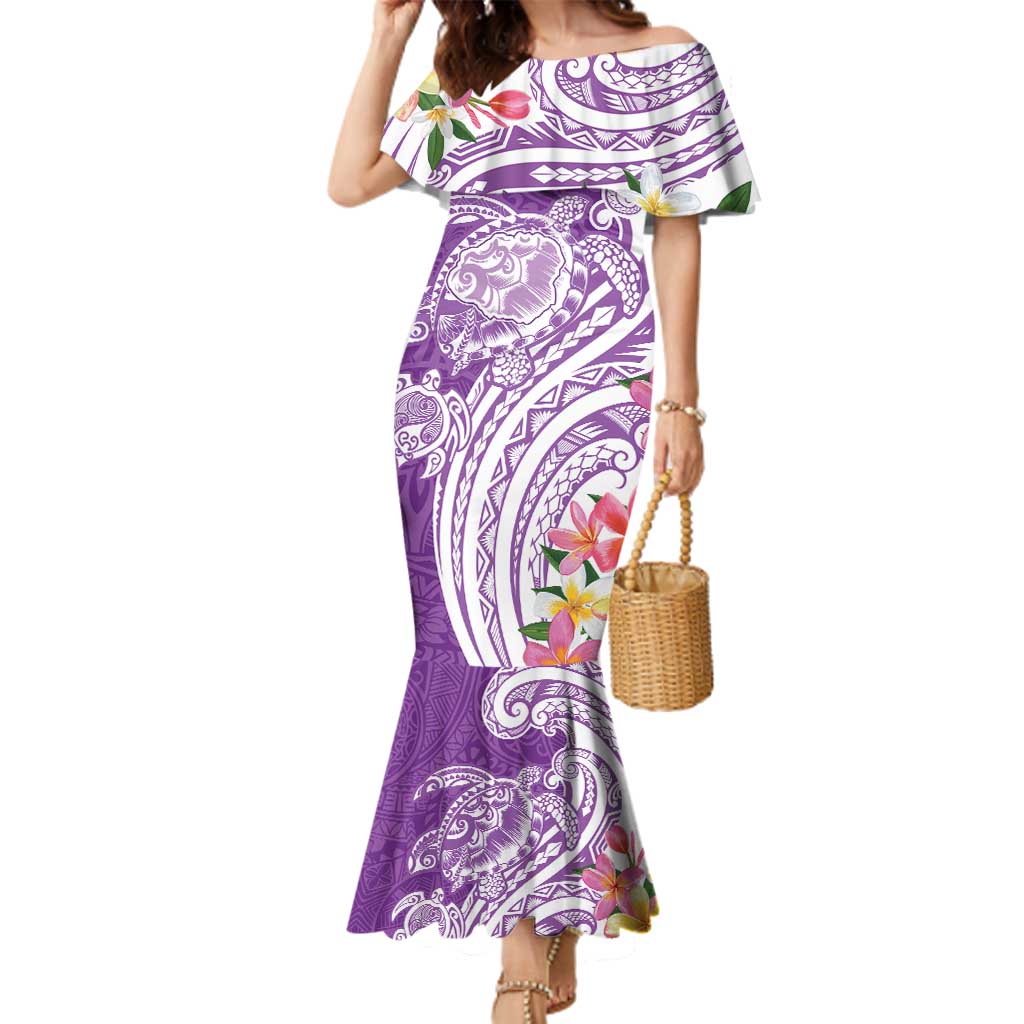 Aloha Kauai Island Personalized Family Matching Mermaid Dress and Hawaiian Shirt Lilac Dreamy Turtle LT7 Mom's Dress Lilac - Polynesian Pride