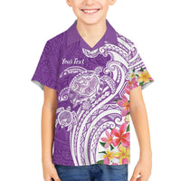 Aloha Kauai Island Personalized Family Matching Off The Shoulder Long Sleeve Dress and Hawaiian Shirt Lilac Dreamy Turtle LT7 Son's Shirt Lilac - Polynesian Pride