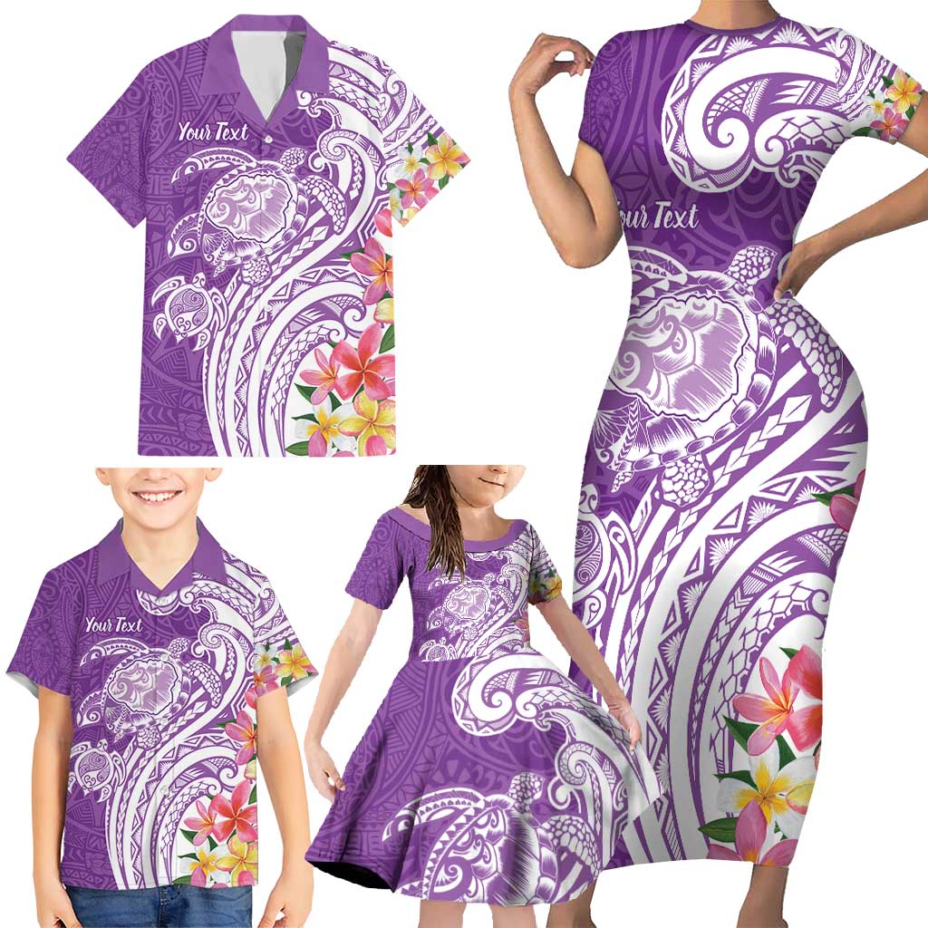 Aloha Kauai Island Personalized Family Matching Short Sleeve Bodycon Dress and Hawaiian Shirt Lilac Dreamy Turtle LT7 - Polynesian Pride