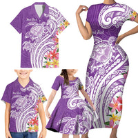 Aloha Kauai Island Personalized Family Matching Short Sleeve Bodycon Dress and Hawaiian Shirt Lilac Dreamy Turtle LT7 - Polynesian Pride