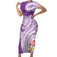 Aloha Kauai Island Personalized Family Matching Short Sleeve Bodycon Dress and Hawaiian Shirt Lilac Dreamy Turtle LT7 Mom's Dress Lilac - Polynesian Pride