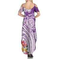 Aloha Kauai Island Personalized Family Matching Summer Maxi Dress and Hawaiian Shirt Lilac Dreamy Turtle