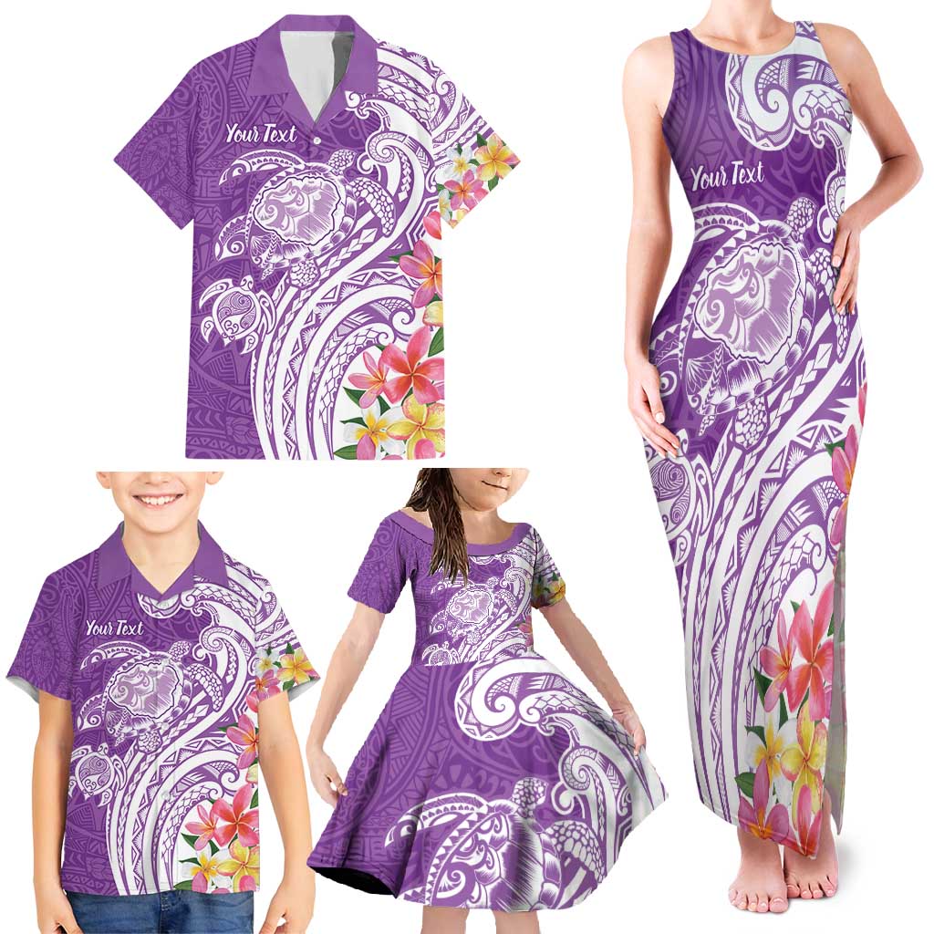 Aloha Kauai Island Personalized Family Matching Tank Maxi Dress and Hawaiian Shirt Lilac Dreamy Turtle LT7 - Polynesian Pride