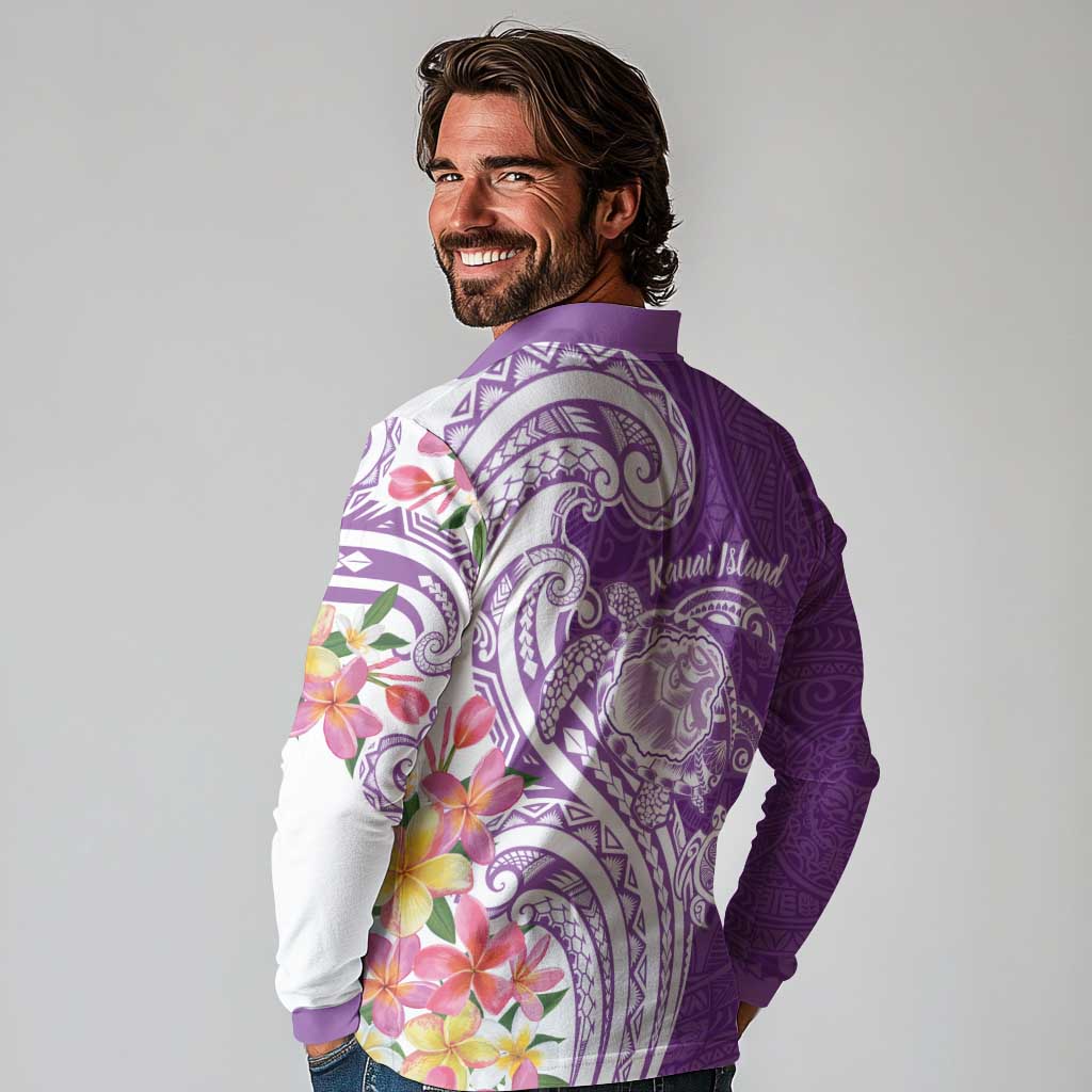 Aloha Kauai Island Personalized Long Sleeve Polo Shirt Lilac Dreamy Turtle