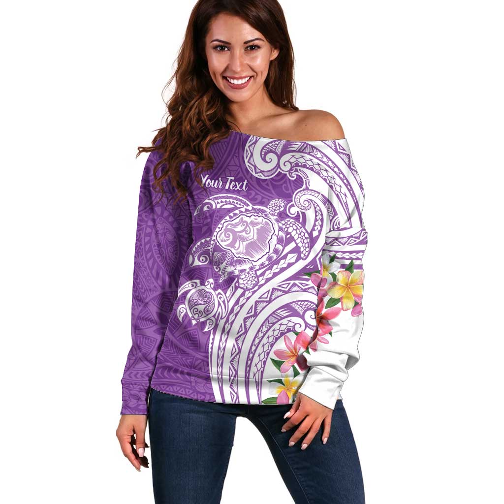 Aloha Kauai Island Personalized Off Shoulder Sweater Lilac Dreamy Turtle LT7 Women Lilac - Polynesian Pride