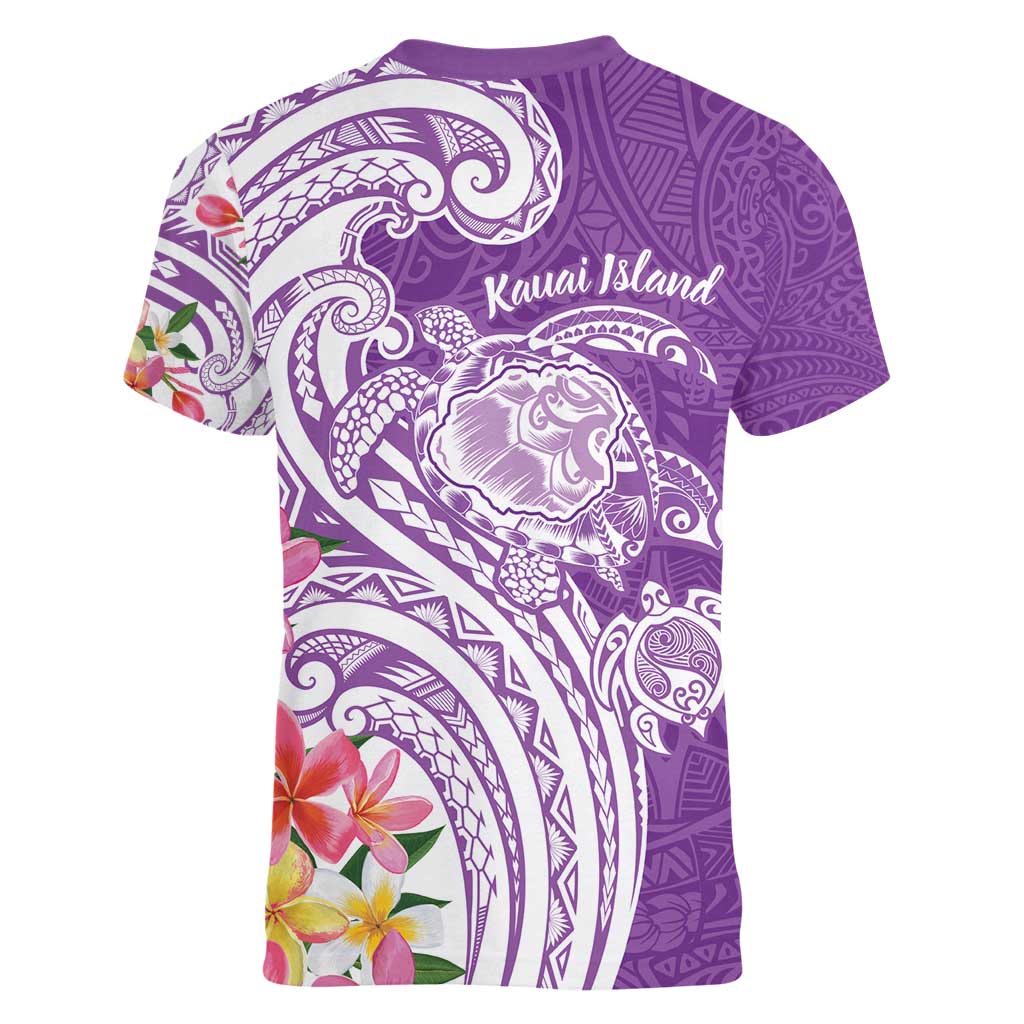 Aloha Kauai Island Personalized Women V-Neck T-Shirt Lilac Dreamy Turtle